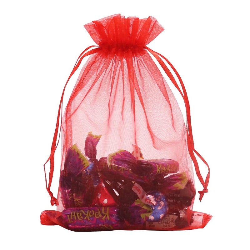 HRX Package Organza Bags Red 100pcs, 5 x 7 inches Christmas Gift Drawstring Bags Mesh Jewelry Pouches for Wedding Party Favors - Image 5